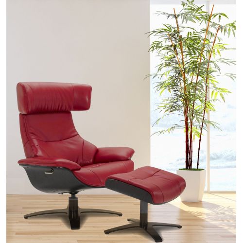 Ensemble fauteuil + pouf cuir et chêne noir - Naos