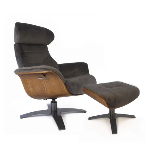 Fauteuil et Pouf relax manuel - Tissu ou Velours et Chêne Naturel - VEGA