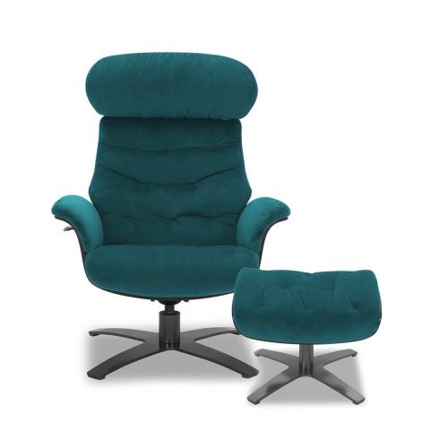 Fabric and Black Oak Pouffe - Aludra