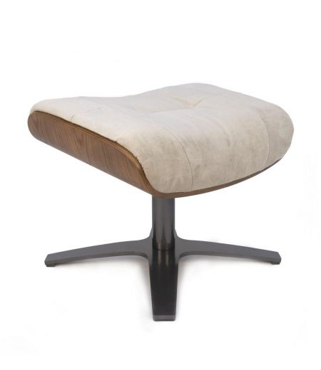 Velvet and Natural Oak Pouf - Véga - Beige