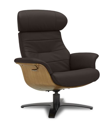 Armchair in leather and natural oak wood - Véga - Brown