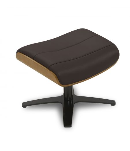 Pouf en Cuir et Chêne Naturel - Véga - Marron