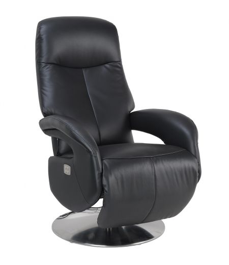 Electric Relaxation Armchair - Leather and Microstar - TOLMA - Black