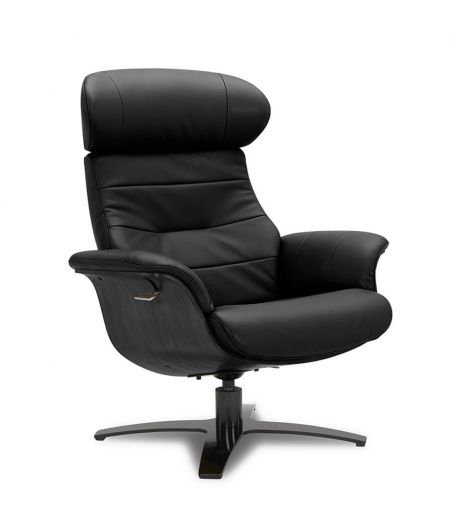 Armchair in leather and black wood - Vega - Black