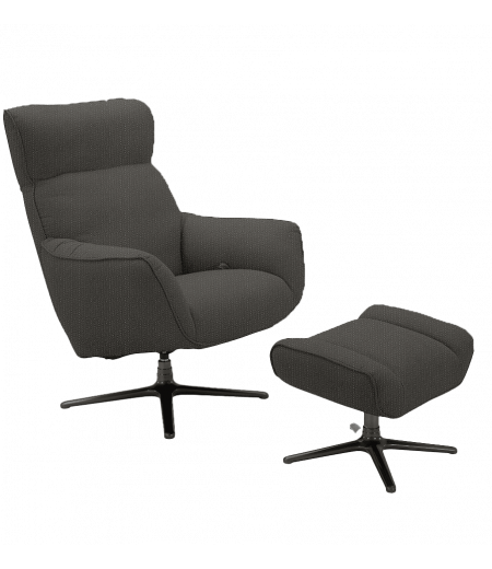 Fauteuil + Pouf Relax Manuel - Cuir ou Tissu - CASSIOPEE - Anthracite