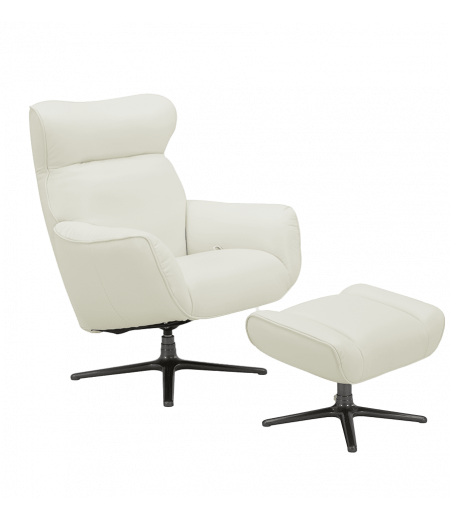 Fauteuil + Pouf Relax Manuel - Cuir ou Tissu - CASSIOPEE - White